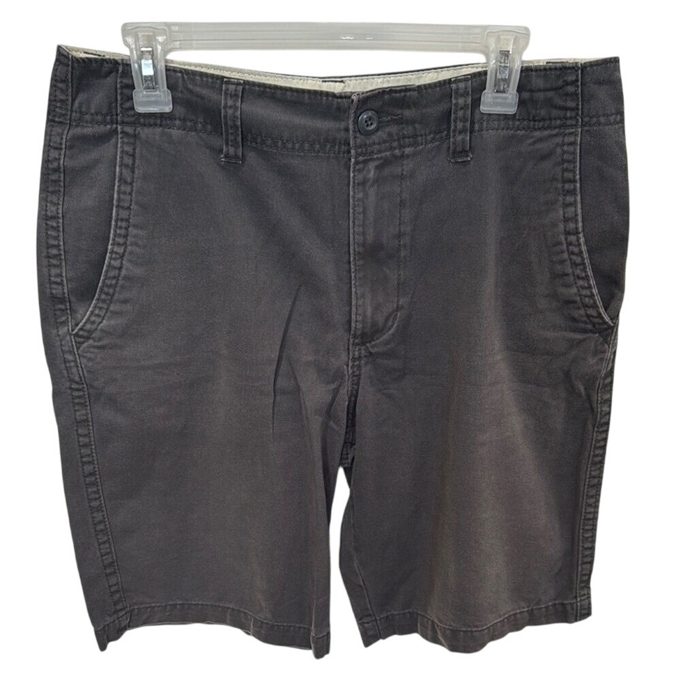 Old Navy Broken-In Khaki Shorts Mens 32 Charcoal Gray Flat Front Cotton‎ Casual